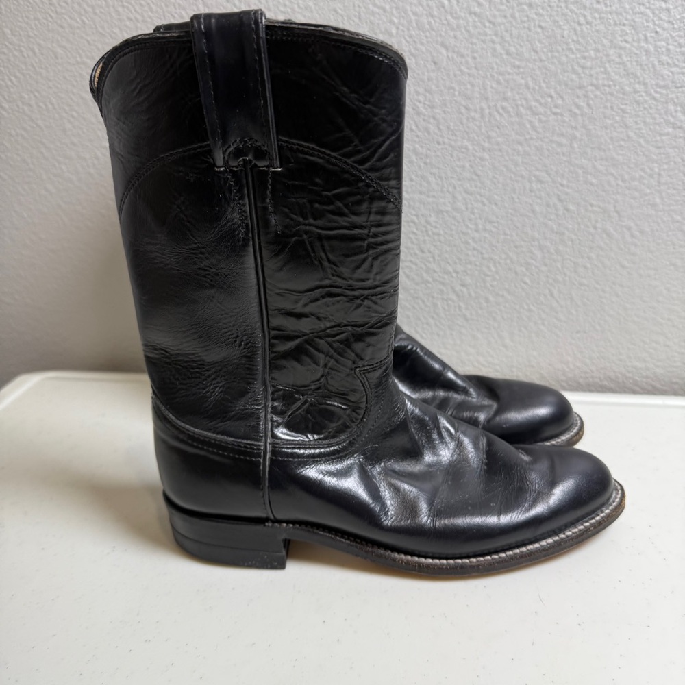 Justin Cowboy Boots Black Leather Western Boots M Size 6 womens Size 7.5 - Picture 2 of 8